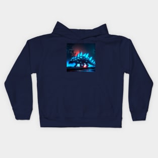 Robotic Cyber Stegosaurus Roams a City Kids Hoodie